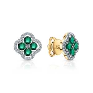 Золотые серьги с бриллиантами природными и изумрудами природными