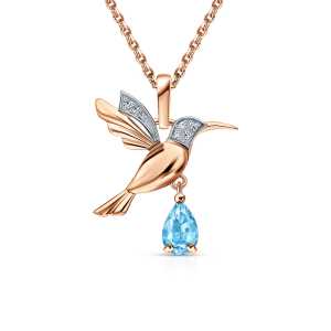 Золотая подвеска с бриллиантами природными и топазами природными