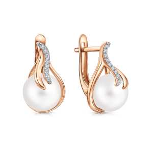 Серьги из золота с фианитами и жемчугом