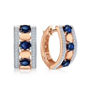 Золотые серьги с бриллиантами природными и сапфирами природными