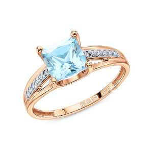 Золотое кольцо с бриллиантами природными и топазами природными