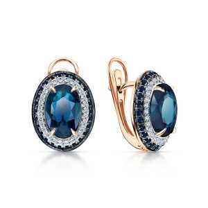 Золотые серьги с бриллиантами природными, топазами природными и сапфирами природными