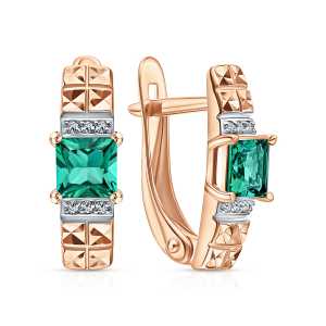 Золотые серьги с бриллиантами природными и изумрудами выращенными