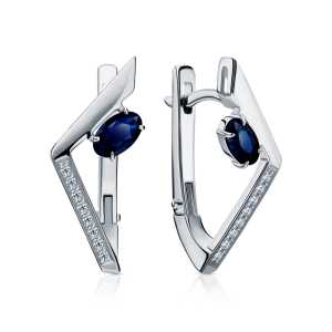 Золотые серьги с бриллиантами природными и сапфирами природными