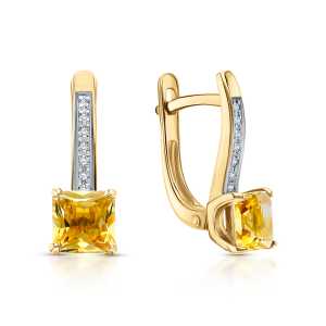 Золотые серьги с бриллиантами природными и цитринами природными