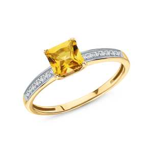 Золотое кольцо с бриллиантами природными и цитринами природными