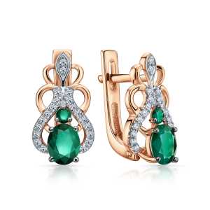 Золотые серьги с бриллиантами природными и изумрудами природными