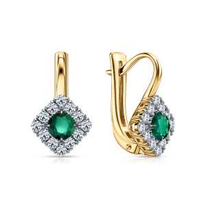 Золотые серьги с бриллиантами природными и изумрудами природными
