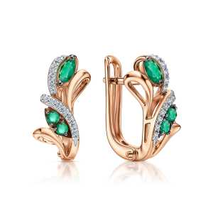 Золотые серьги с бриллиантами природными и изумрудами природными