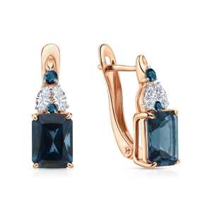 Золотые серьги с топазами природными и сапфирами природными